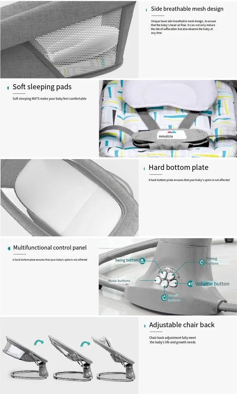 Chaise balançoire électrique multifonction 3 en 1 pour bébé