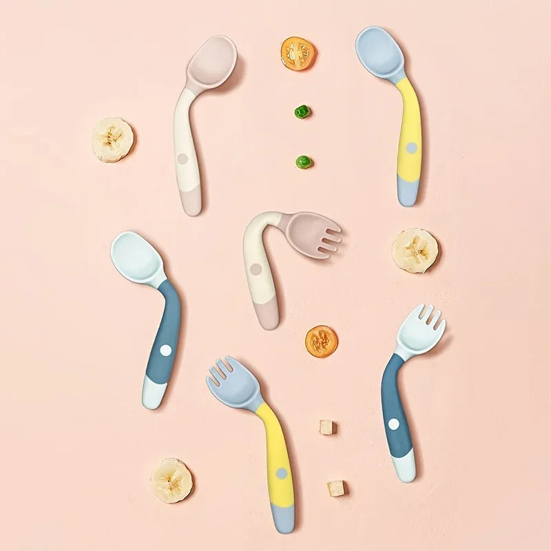 Fourchette et cuillère pliables en silicone pour bébé