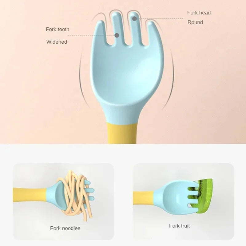 Fourchette et cuillère pliables en silicone pour bébé