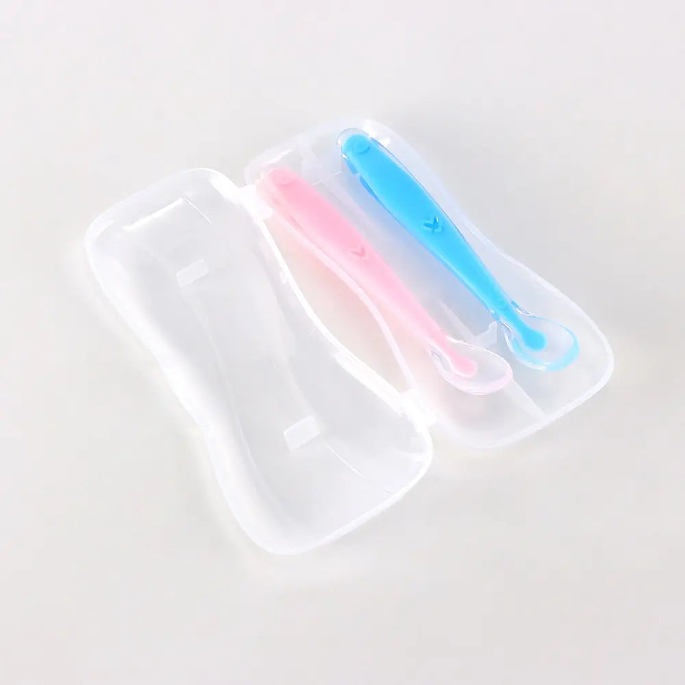 Boîte 2 cuillères pour bébé en silicone - blue and pink set