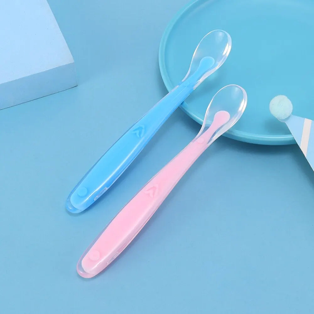 Boîte 2 cuillères pour bébé en silicone - blue and pink set