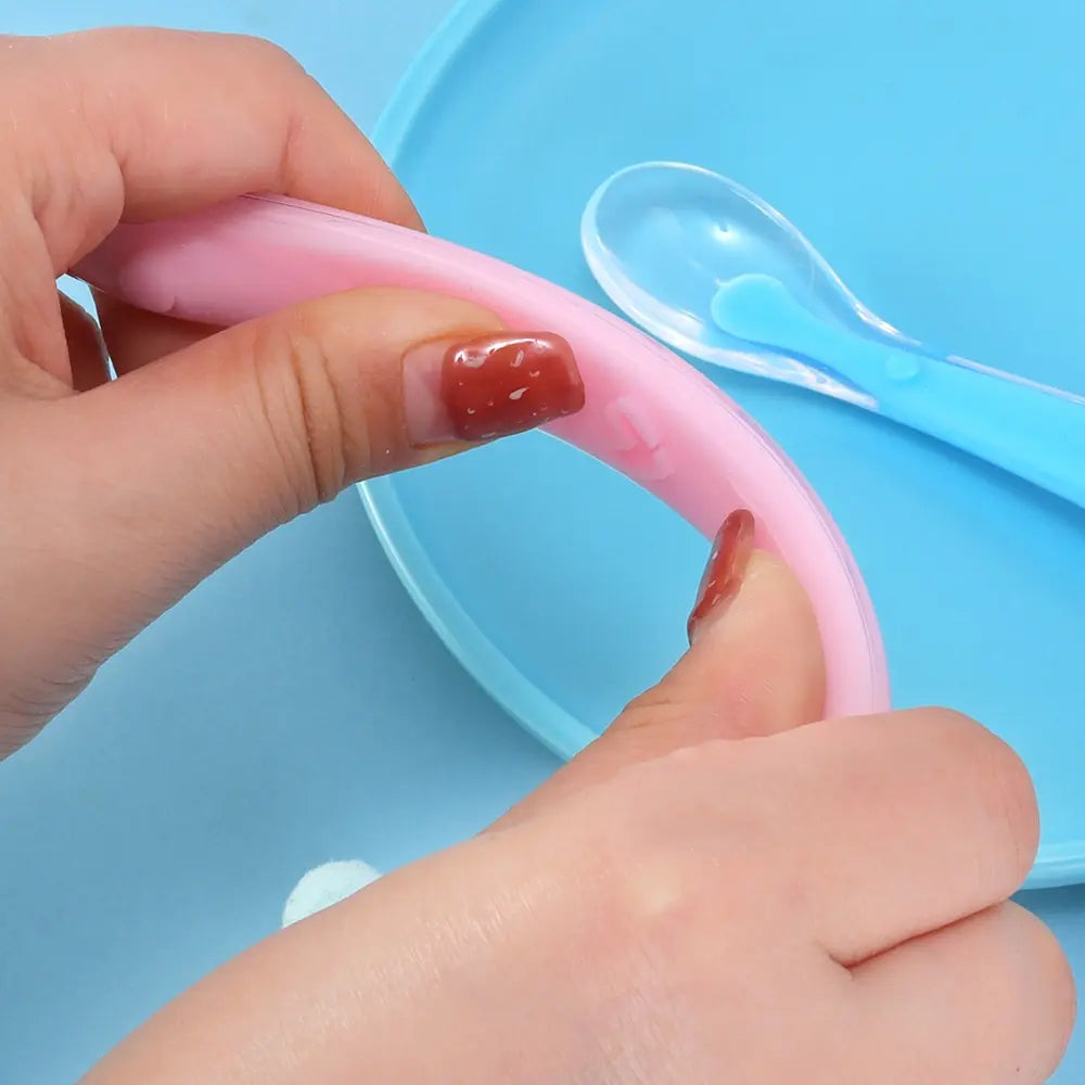 Boîte 2 cuillères pour bébé en silicone - blue and pink set