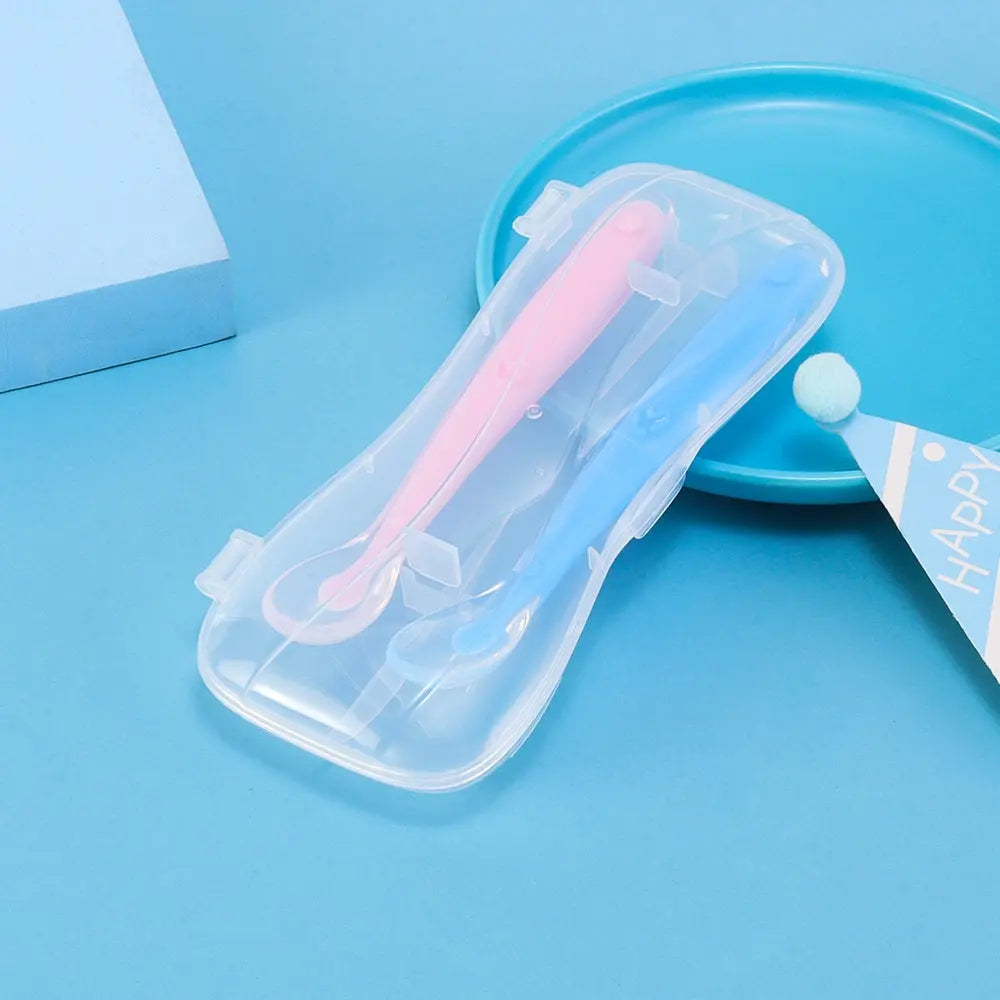 Boîte 2 cuillères pour bébé en silicone - blue and pink set