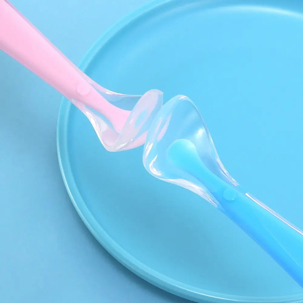 Boîte 2 cuillères pour bébé en silicone - blue and pink set