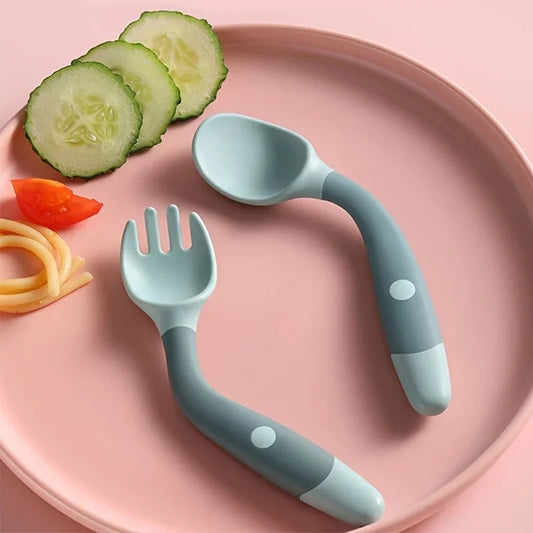 Fourchette et cuillère pliables en silicone pour bébé